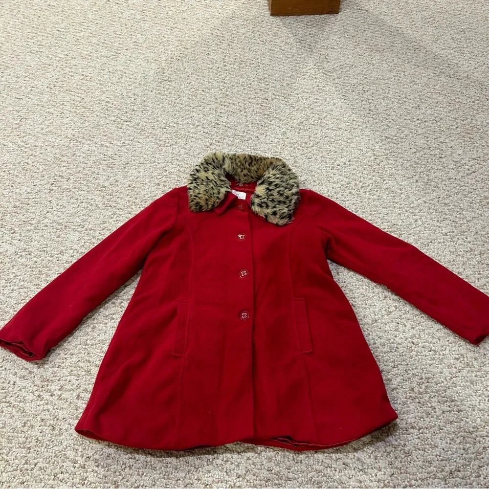 Children’s Place girls large jacket button up cheetah fur detail GREAT CONDITION